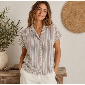Old Ranch Artisan Stripe Gauze 100%Cotton Shirt Relaxed Coastal Vibe Boho M NWTs